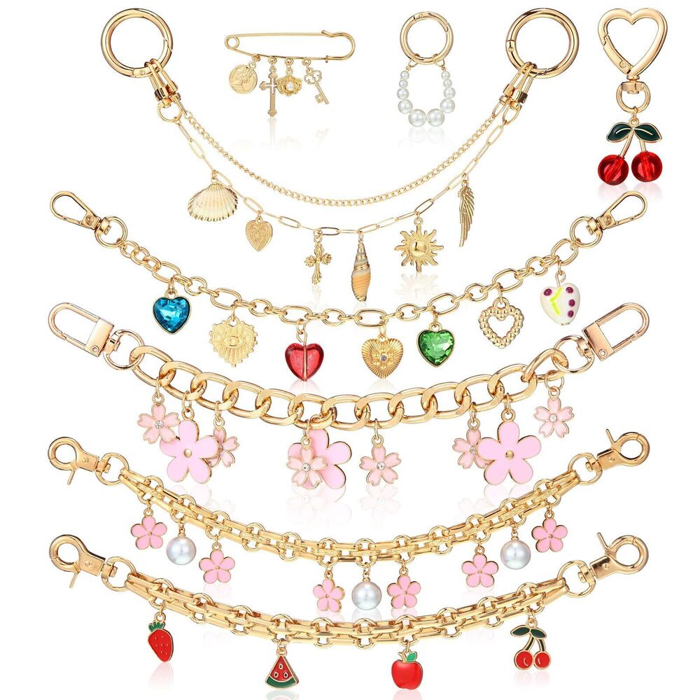 4114 8 Pcs Bag Charms for Handbags Gold Bag Chain Charm Set Cute Cherry